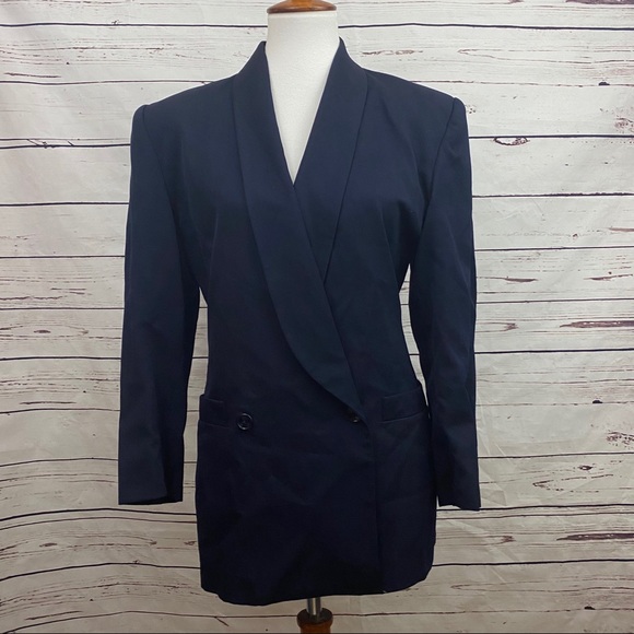 Linda Allard For Ellen Tracy Navy Wool Blazer Sz 2 - Picture 1 of 5